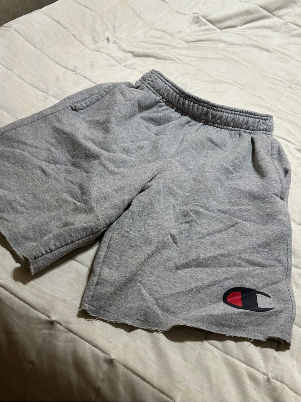 Champion Light Gray Fleece Sweatshorts with Logo Detail